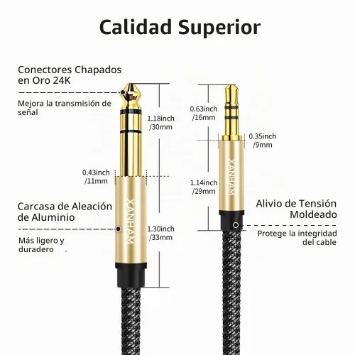 Vista 3 de Cable de audio estéreo de 0.138 in a 1/4 de 3.3 pies/3.3 ft, cable auxiliar TRS macho TRS de 1/4 pulgadas, doble blindado con trenzado