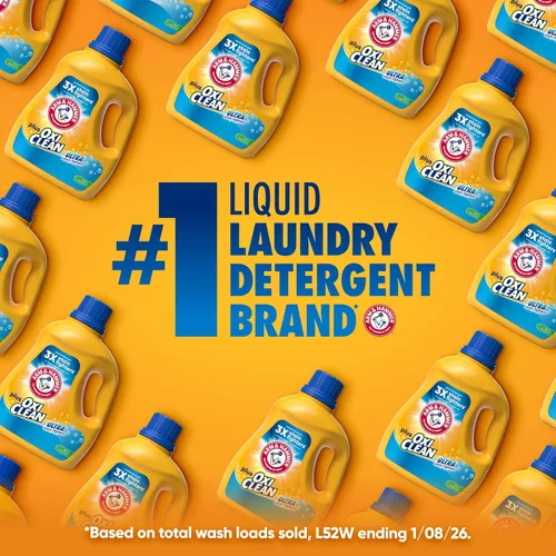 Vista 2 de ARM & HAMMER Plus OxiClean Ultra Stain Fighters - Detergente líquido para ropa Removedor de manchas para ropa, aroma a prado limpio, 74 cargas