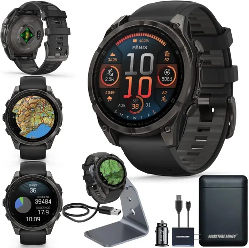 Vista 13 de Garmin Fenix 8 Premium - Reloj inteligente multideporte GPS para correr, 43 mm AMOLED, clasificado para buceo, linterna incorporada Titanio DLC
