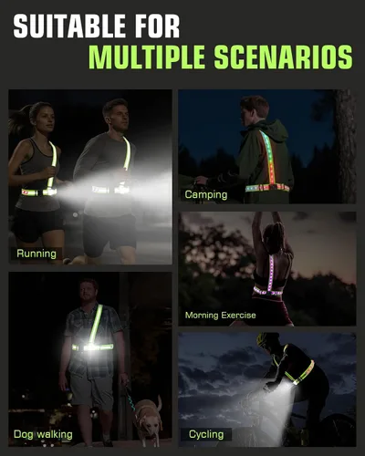 Vista 8 de Zacro Chaleco reflectante para correr con 9 modos RGB, luz de pecho de alta visibilidad de 500LM para corredores, equipo de correr recargable