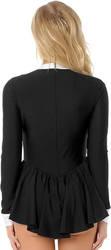 Vista 5 de FEESHOW Leotardo de esmoquin para mujer, vestido de patinaje artístico, juego de rol, disfraz de baile