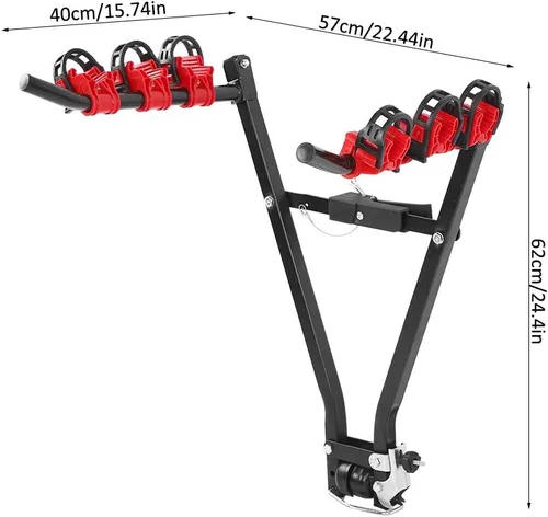Vista 4 de Pissente Bike Carrier Trailer Hitch for 3 Bikes, Steel Construction, Foldable Design, Up to 60 Kg, Ideal for Family Trips and Outdoor Activities