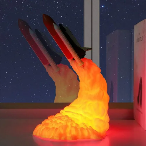 Vista 4 de Lámpara de noche de cohete con impresión 3D, lámpara de transbordador espacial de cohete, adornos de escritorio para el hogar, oficina, cumpleaños