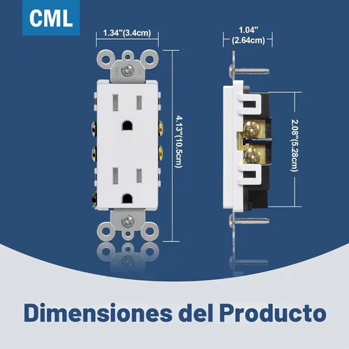 Vista 6 de CML - Paquete de 50 tomas de corriente de 15 amperios con resistente a Blanco mate