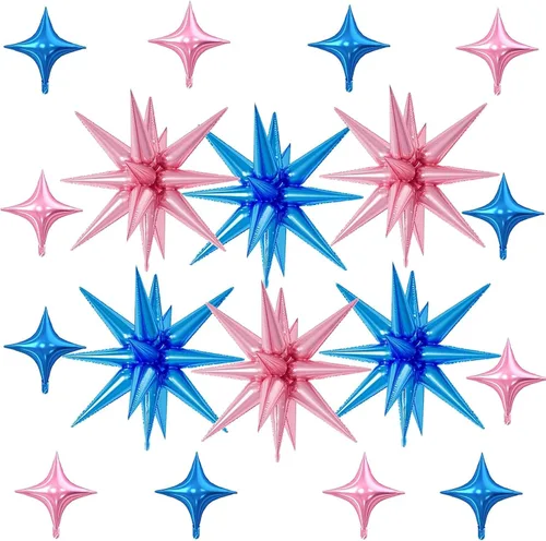 Vista 20 de 18 globos de estrella rosa, globo rosa bebé con 6 globos de estrella en explosión de 22 pulgadas, 12 globos de aluminio de cuatro estrellas