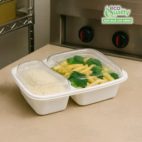 Vista 7 de EcoQuality Paquete de 25 recipientes blancos para preparación de comidas, 2 compartimentos con tapas, caja Bento para almacenamiento de alimentos