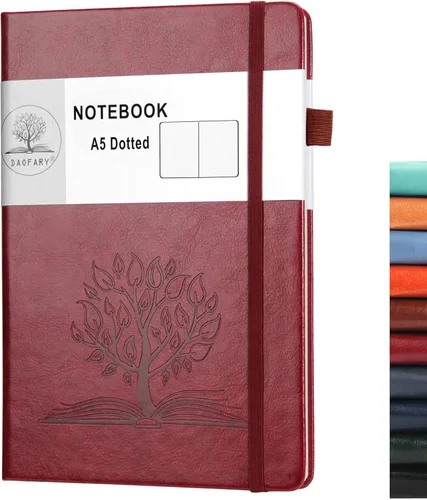 Vista 17 de Daofary Cuaderno de puntos con soporte para bolígrafo, cuaderno de cuadrícula de puntos A5 con 160 páginas, papel grueso de 2.95 oz/yd², diario