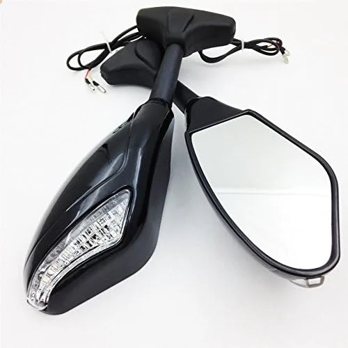 Vista 5 de HK - Espejos laterales LED integrados color negro brillante compatibles con Suzuki GSXR 600/750 GSXR 1000 1100 Hayabusa GSF 600S 1200 1200S BANDIT