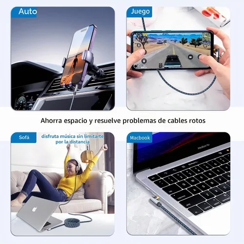 Vista 5 de Meokse Cable auxiliar de 2 pies de 0.138 in macho a macho, cable auxiliar de ángulo recto de 90 grados, cable auxiliar trenzado de nailon compatible