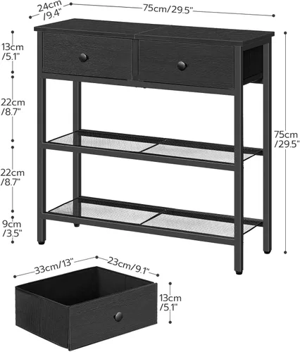 Vista 3 de HOOBRO Mesa consola estrecha de 29.5 pulgadas con 2 cajones de tela, mesa Negro