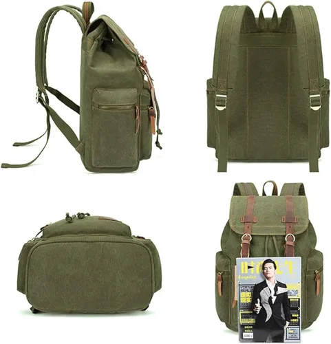 Vista 4 de Bluboon Mochila vintage con ribete de cuero casual para hombres y mujeres, mochila de viaje para computadora portátil