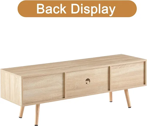 Vista 4 de Soporte de TV moderno de mediados de siglo para sala de estar con almacenamiento, consola rectangular de 55.12 pulgadas para televisores de hasta 60