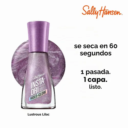 Vista 4 de Sally Hansen Insta-Dri Holo-Glow Esmalte de uñas de secado rápido, duración prolongada, brillo sin vetas Semi-opaco, con destellos 102 Lila