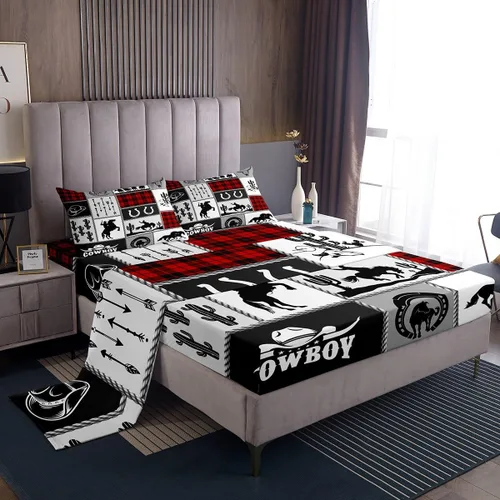 Vista 51 de Juego de sábanas para niños estilo vaquero occidental tamaño individual, juego de ropa de cama con diseño geométrico de cactus, decoración