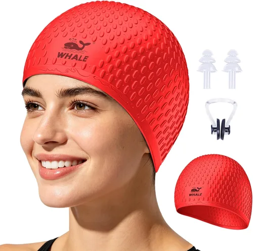 Vista 9 de Whlae Gorro de natación extra grande, con una correa de silicona duradera y diseño de oreja impermeable, adecuado para cabello largo, cabello rizado