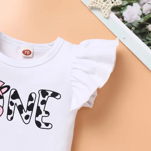 Vista 3 de IMEKIS Traje de 1er cumpleaños para bebé niña con estampado de girasol y durazno + pantalones cortos con volantes + diadema para sesión de fotos