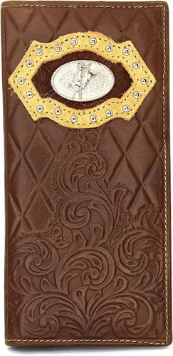 Vista 15 de Billetera de chequera plegable con pelo de vaca o bordado de tela cartera 0201 BR 0201 Bordado Marrón