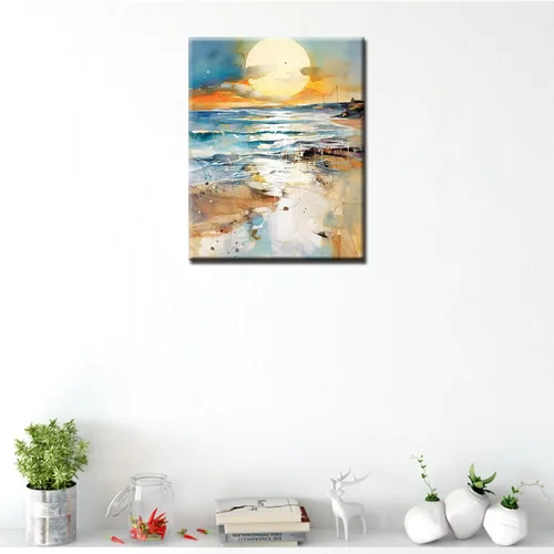 Vista 3 de Pintura por números, puesta de sol, playa, paisaje marino, abstracto, playa, bricolaje, pintura sobre lienzo con pinceles, pinturas acrílicas