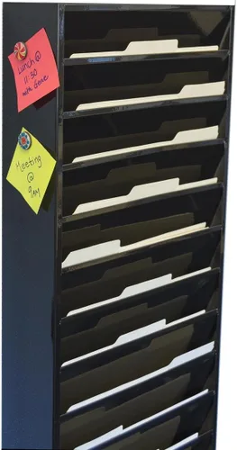 Vista 5 de Displays2go Estante para carpetas de archivos montado en la pared con 11 bolsillos escalonados Se adapta a tamaños de letra, magnético, de varios