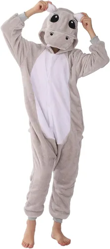 Vista 2 de WOYASIM Disfraz de franela para niños, disfraz de Halloween, Pascua, animales, cosplay para niñas y niños, una pieza