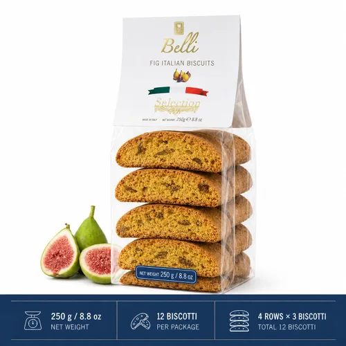 Vista 2 de Biscotti de higos italianos Hecho en Toscana, Italia Galletas tradicionales semi suaves Belli