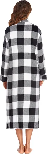 Vista 4 de MAXMODA Bata larga de forro polar con cremallera para mujer, abrigo cálido y suave con bolsillos