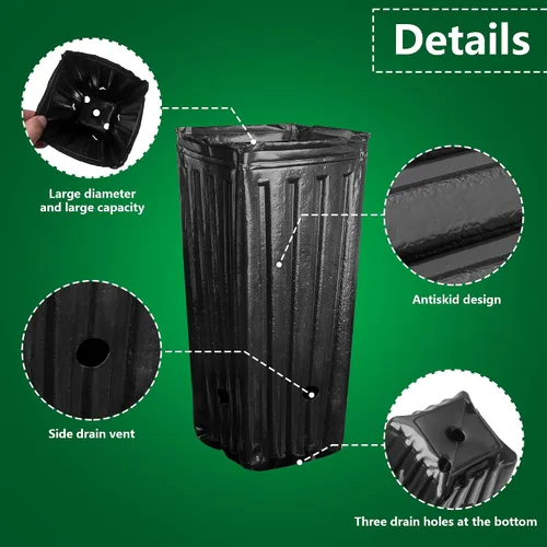 Vista 3 de RunNico 50 piezas de macetas de plástico profundas para vivero, macetas de árbol de 30 cm de alto, macetas de contenedor de plántulas negras