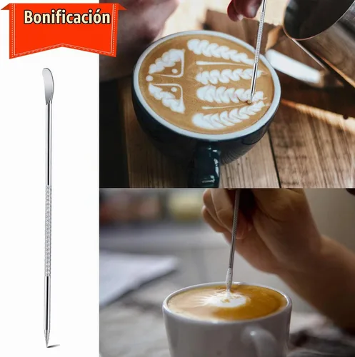 Vista 8 de Jarra de espuma de leche, jarra de vapor de café espresso de 12 onzas, accesorios para máquina de café capuchino de acero inoxidable, herramientas