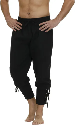 Vista 2 de Parlsdy Disfraz renacentista para hombre, pantalones vikingos, color marrón, mezcla moderna histórica, pantalones cargo talla XS, S, M, L, XL, 2XL