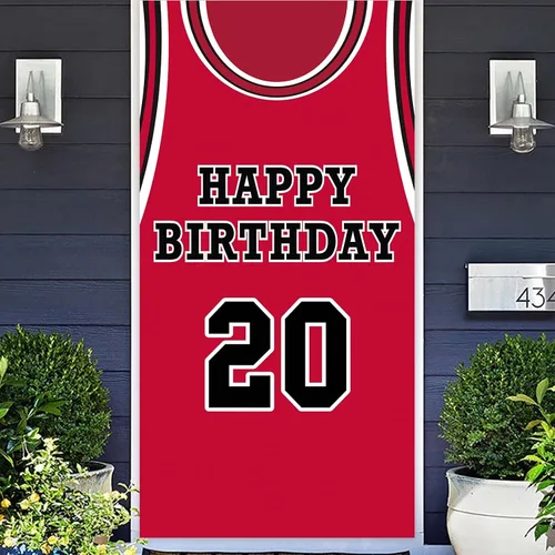 Vista 15 de Cartel de feliz cumpleaños 10 pancarta de fondo rojo de baloncesto estrella jugador de deportes decoración para hombre niño 10 cumpleaños