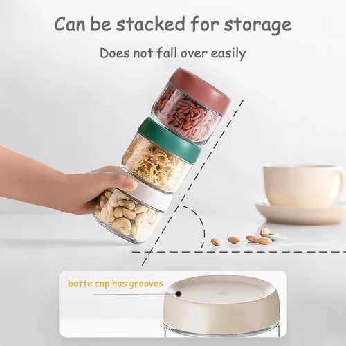 Vista 3 de Custde Recipientes pequeños de vidrio con tapas, tarros de avena durante la noche, recipientes de condimentos de 15.2 oz para salsa de aderezo