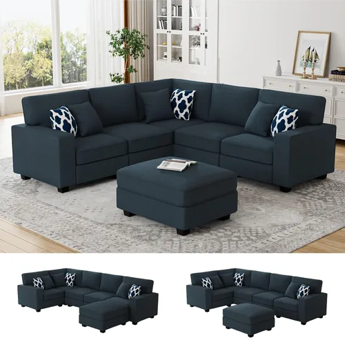 Vista 43 de Legend Vansen - Sofá seccional modular en forma de U con otomano, sofá de esquina reversible moderno para sala de estar (Antracita, 2+3 con otomano)