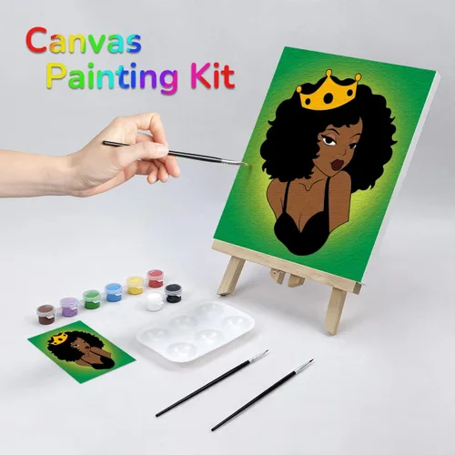 Vista 2 de VOCHIC Kit de pintura de lienzo predibujado para pintura para adultos, kits de fiesta de pintura y sorbo, suministros de fiesta, lienzo de 8 x 10