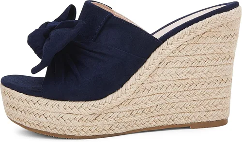 Vista 5 de PiePieBuy Alpargatas de plataforma para mujer, sandalias de cuña con lazo y puntera abierta