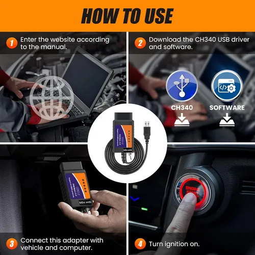 Vista 6 de ELMconfig ELM327 OBD2 Adaptador USB para Windows, herramienta de codificación de diagnóstico de escáner OBD2 con interruptor MS-CAN/HS-CAN