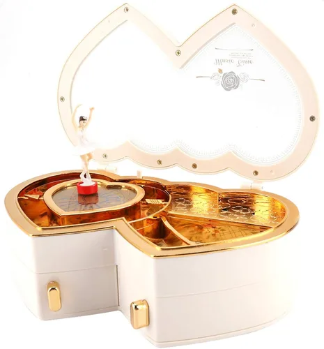 Vista 7 de Caja de música de bailarina caja de joyería musical caja de joyería musical de bailarina de doble corazón caja de regalo de música con bola