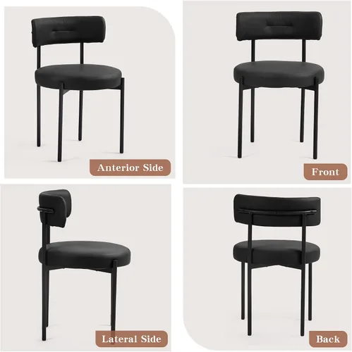 Vista 9 de Juego de 2 sillas de comedor de piel sintética sin brazos con patas negras Negro