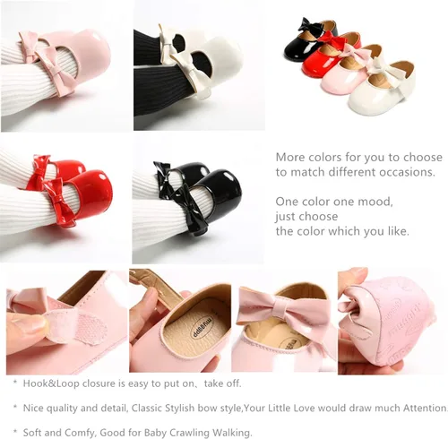 Vista 5 de Ohwawadi Zapatos de bebé para niña, zapatos planos Mary Jane de princesa para vestido de boda, zapatos de cuna para recién nacidos, bebés, bebés