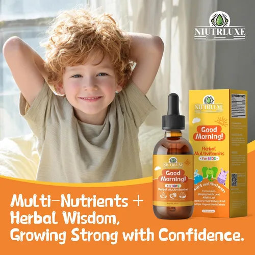 Vista 7 de Natural Kids Herbal Morning Drops – Verdes líquidos diarios + mezcla de superalimentos antioxidantes con saúco, espirulina, goji y arándano, suave