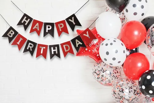 Vista 5 de Cartel de feliz cumpleaños de color rojo, plateado y negro, decoración para niños, niñas, hombres y mujeres, aniversario, fiesta de cumpleaños