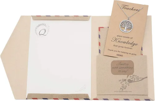 Vista 6 de Quan Jewelry, el regalo perfecto para el día del maestro, collar árbol de vida, con tarjeta de agradecimiento, 16 pulgadas a 18 pulgadas