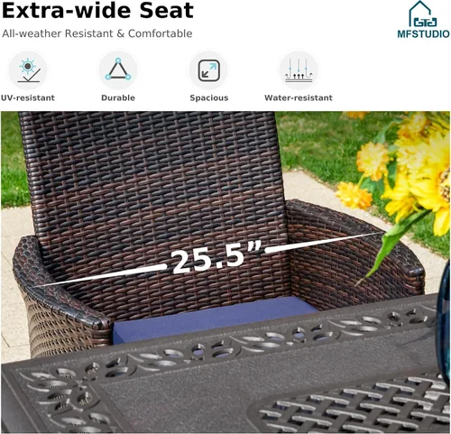 Vista 4 de MFSTUDIO Juego de comedor al aire libre para 4, juegos de comedor de 5 piezas, mesa de patio y sillas para 4 con paraguas, juego de muebles de Beige