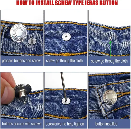Vista 3 de 20 botones para coser jeans de metal, 0.67 pulgadas, sin clavos, removibles, sin clavos, botones de metal de repuesto para reparación de remaches