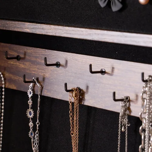 Vista 5 de SDHYL - Armario de almacenamiento de joyas con espejo, organizador de joyas colgante con rotación de 360, cajas y organizadores de joyas de madera