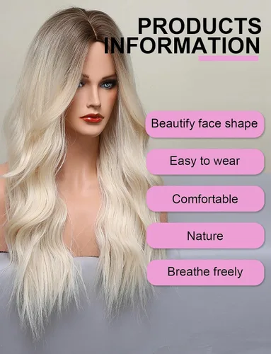 Vista 2 de HAIRCUBE Pelucas rubias largas para mujer, peluca de cabello sintético rizado y ondulado para uso diario