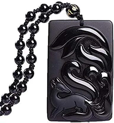 Vista 2 de Collar con colgante de zorro de nueve colas con cadena de cuentas para mujer o mujer