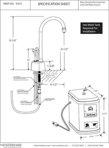Vista 2 de Westbrass D272H-12 Develosah - Dispensador de agua caliente y fría de 2 manijas de 9 pulgadas con tanque de calentamiento instantáneo, 1 paquete