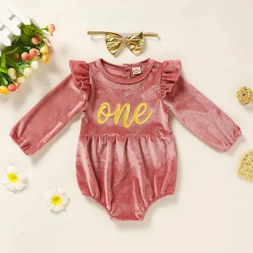 Vista 28 de GRNSHTS Ropa de primer cumpleaños para niña de terciopelo de un año de edad, mameluco de manga larga + diadema, 2 piezas de trajes de pastel