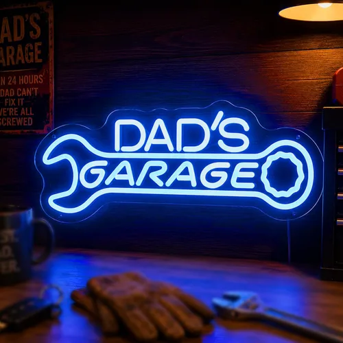 Vista 10 de Letrero de neón para garaje de papá, decoración de pared de garajes LED para taller, regalos para marido, papá, padre, hombres, rojo y azul