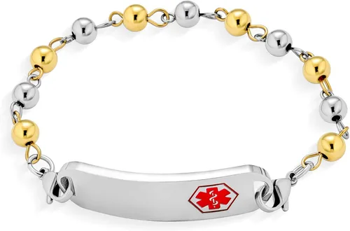 Vista 2 de Pulsera de cadena de eslabones personalizable con identificación de alerta médica para mujer, de acero inoxidable, 7.5 pulgadas